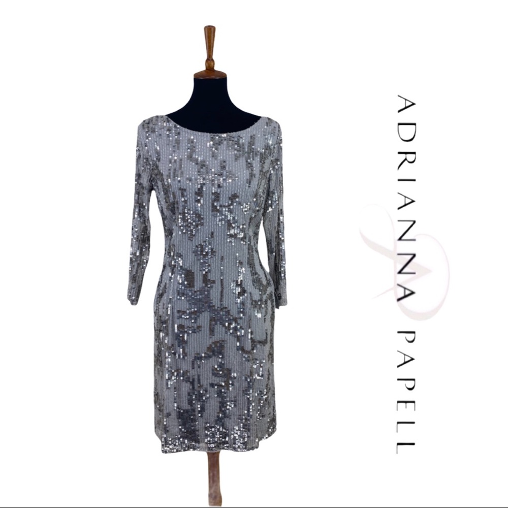 Adrianna Papell Silver Beaded Dress